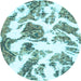 Round Abstract Light Blue Modern Rug, abs1040lblu