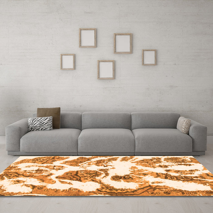 Machine Washable Abstract Orange Modern Area Rugs in a Living Room, wshabs1040org