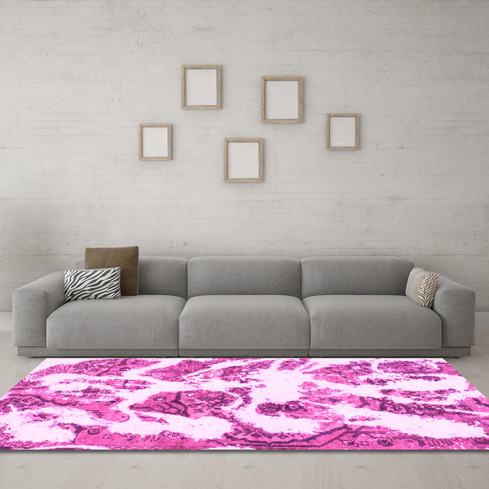 Machine Washable Abstract Pink Modern Rug in a Living Room, wshabs1040pnk
