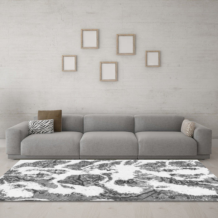 Machine Washable Abstract Gray Modern Rug in a Living Room,, wshabs1040gry