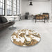 Round Machine Washable Abstract Champagne Beige Rug in a Office, wshabs1040