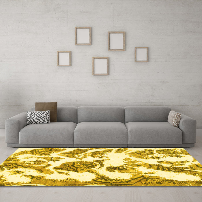 Machine Washable Abstract Yellow Modern Rug in a Living Room, wshabs1040yw