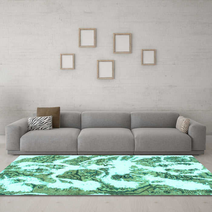 Machine Washable Abstract Turquoise Modern Area Rugs in a Living Room,, wshabs1040turq