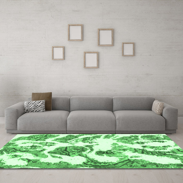 Machine Washable Abstract Emerald Green Modern Area Rugs in a Living Room,, wshabs1040emgrn
