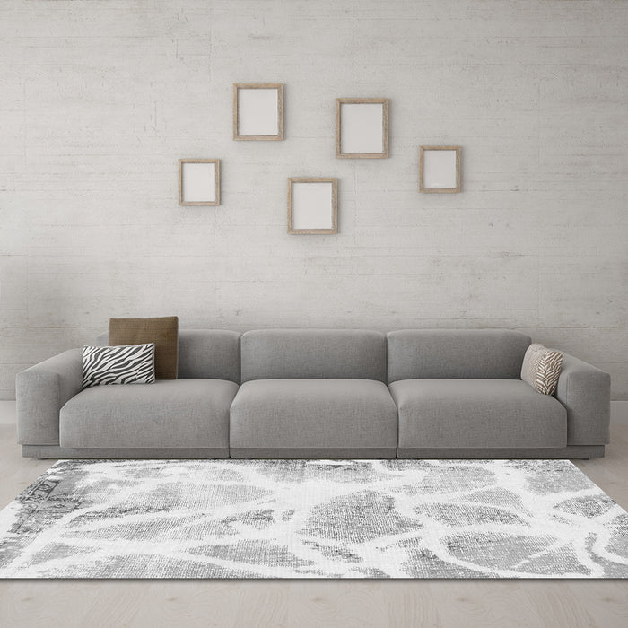 Machine Washable Abstract Gray Modern Rug in a Living Room,, wshabs1041gry