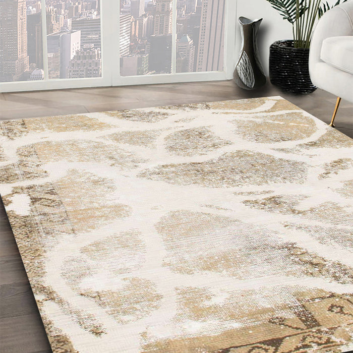 Machine Washable Abstract Champagne Beige Rug in a Family Room, wshabs1041