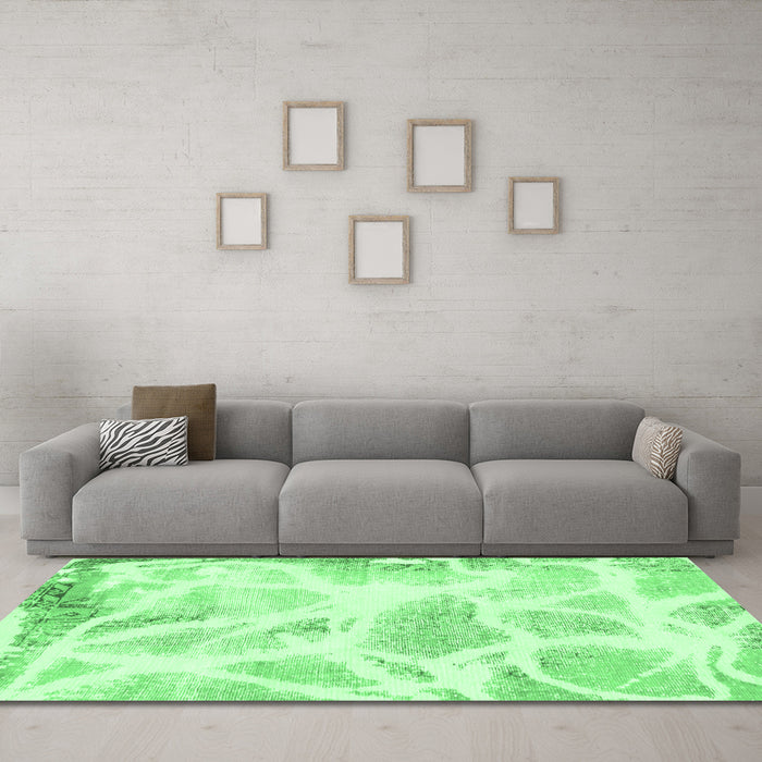 Machine Washable Abstract Emerald Green Modern Area Rugs in a Living Room,, wshabs1041emgrn