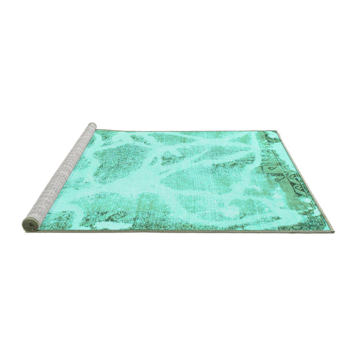 Sideview of Machine Washable Abstract Turquoise Modern Area Rugs, wshabs1041turq