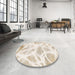 Round Machine Washable Abstract Champagne Beige Rug in a Office, wshabs1041