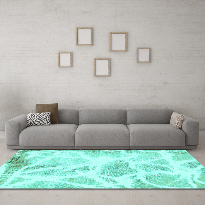 Machine Washable Abstract Turquoise Modern Area Rugs in a Living Room,, wshabs1041turq