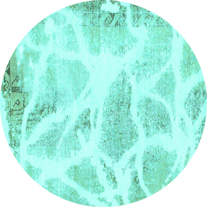 Round Abstract Turquoise Modern Rug, abs1041turq