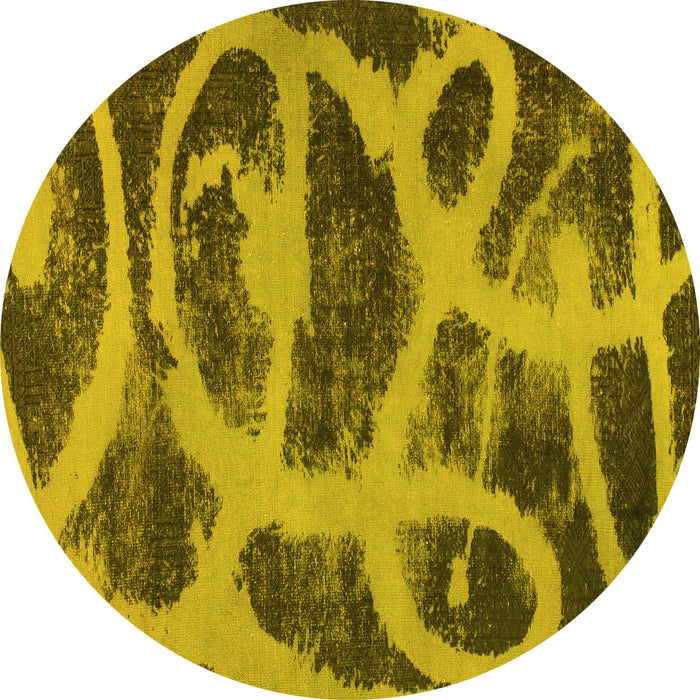 Round Machine Washable Persian Yellow Bohemian Rug, wshabs1042yw