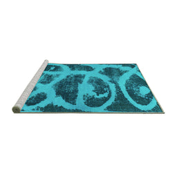 Sideview of Machine Washable Persian Turquoise Bohemian Area Rugs, wshabs1042turq