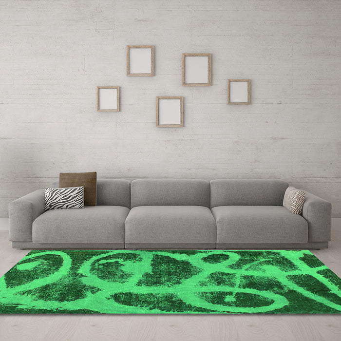 Machine Washable Persian Green Bohemian Area Rugs in a Living Room,, wshabs1042grn