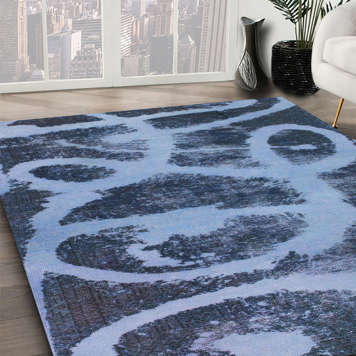 Machine Washable Abstract Denim Blue Rug in a Family Room, wshabs1042
