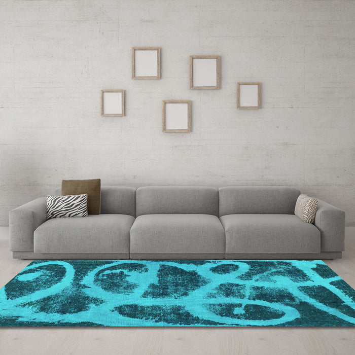 Machine Washable Persian Turquoise Bohemian Area Rugs in a Living Room,, wshabs1042turq