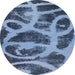 Round Machine Washable Abstract Denim Blue Rug, wshabs1042
