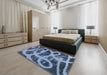 Machine Washable Abstract Denim Blue Rug in a Bedroom, wshabs1042