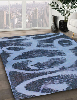 Abstract Denim Blue Persian Rug in Family Room, abs1042