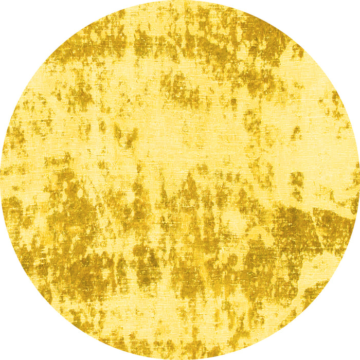 Round Machine Washable Abstract Yellow Modern Rug, wshabs1043yw