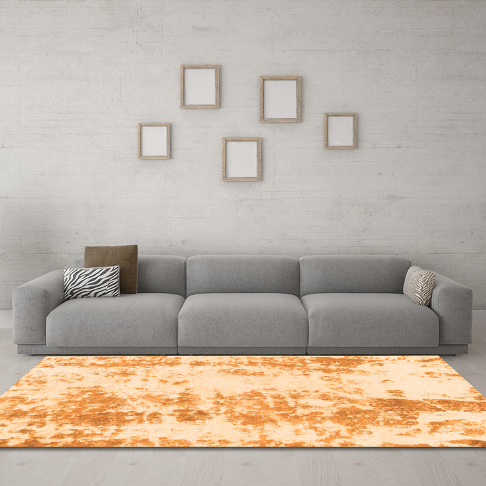 Machine Washable Abstract Orange Modern Area Rugs in a Living Room, wshabs1043org