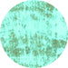 Round Machine Washable Abstract Turquoise Modern Area Rugs, wshabs1043turq