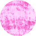 Round Machine Washable Abstract Pink Modern Rug, wshabs1043pnk