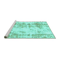 Sideview of Machine Washable Abstract Turquoise Modern Area Rugs, wshabs1043turq