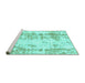 Sideview of Machine Washable Abstract Turquoise Modern Area Rugs, wshabs1043turq