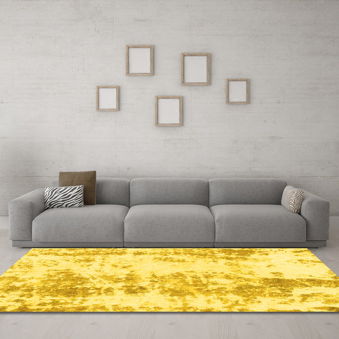 Machine Washable Abstract Yellow Modern Rug in a Living Room, wshabs1043yw