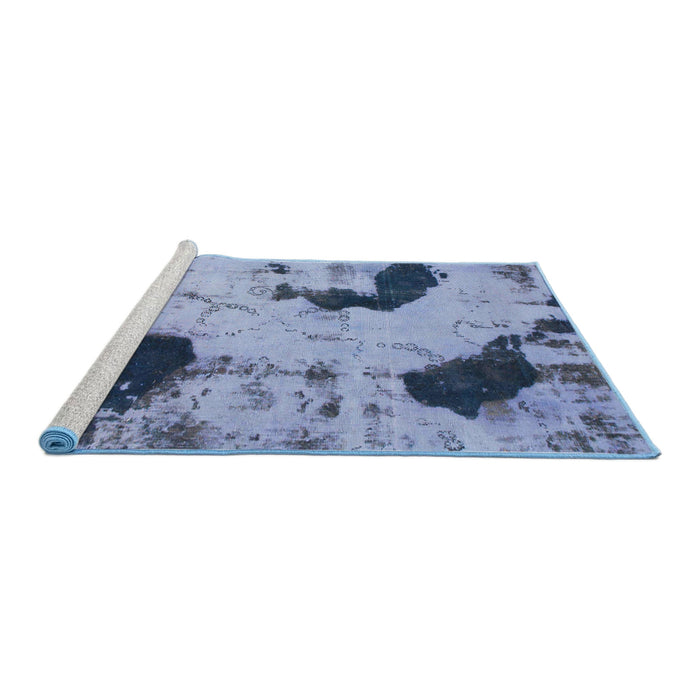 Sideview of Machine Washable Abstract Azure Blue Rug, wshabs1044