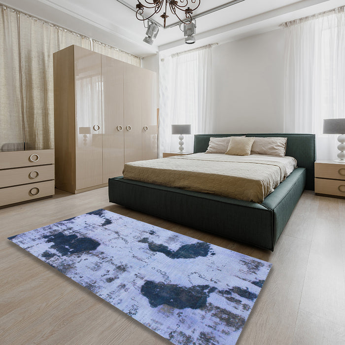 Round Abstract Azure Blue Modern Rug in a Office, abs1044