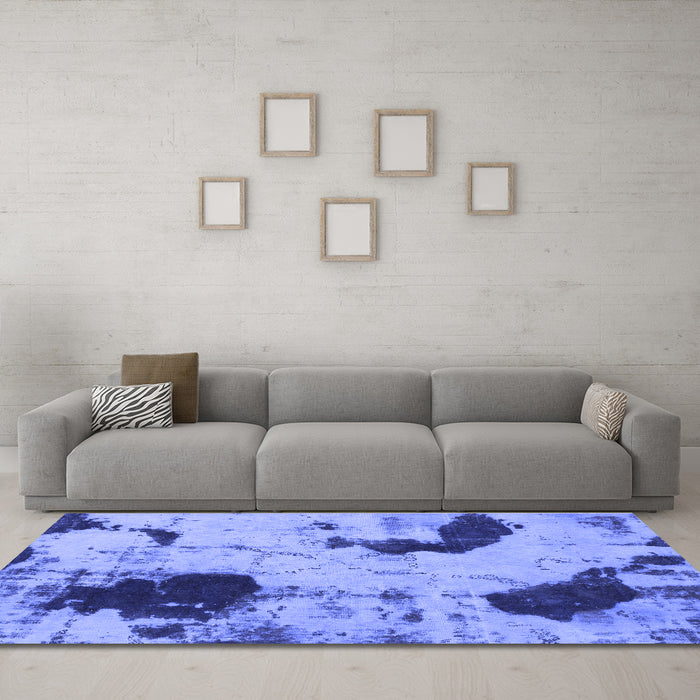 Machine Washable Abstract Blue Modern Rug in a Living Room, wshabs1044blu