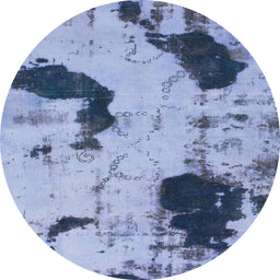 Round Machine Washable Abstract Azure Blue Rug, wshabs1044