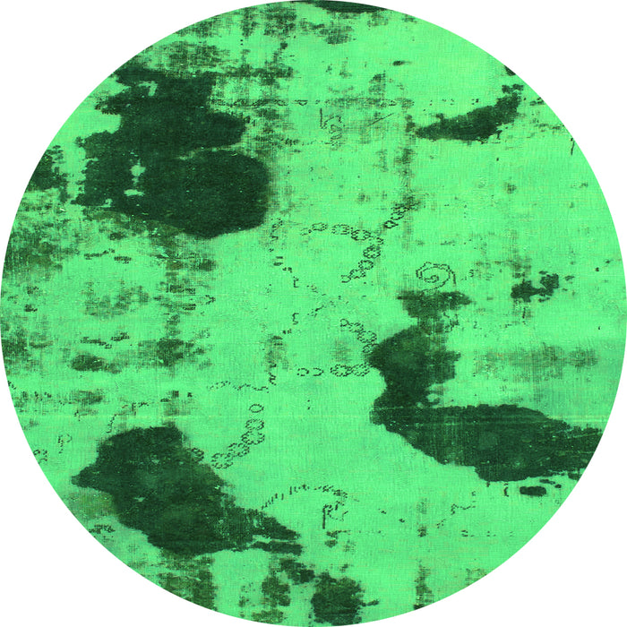 Round Machine Washable Abstract Green Modern Area Rugs, wshabs1044grn