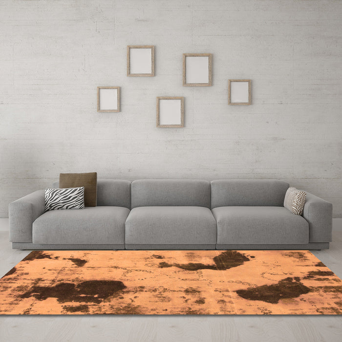 Machine Washable Abstract Orange Modern Area Rugs in a Living Room, wshabs1044org