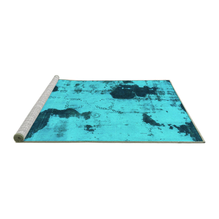 Sideview of Machine Washable Abstract Turquoise Modern Area Rugs, wshabs1044turq