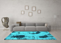 Machine Washable Abstract Turquoise Modern Rug, wshabs1044turq