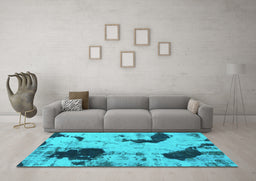 Machine Washable Abstract Turquoise Modern Area Rugs in a Living Room,, wshabs1044turq