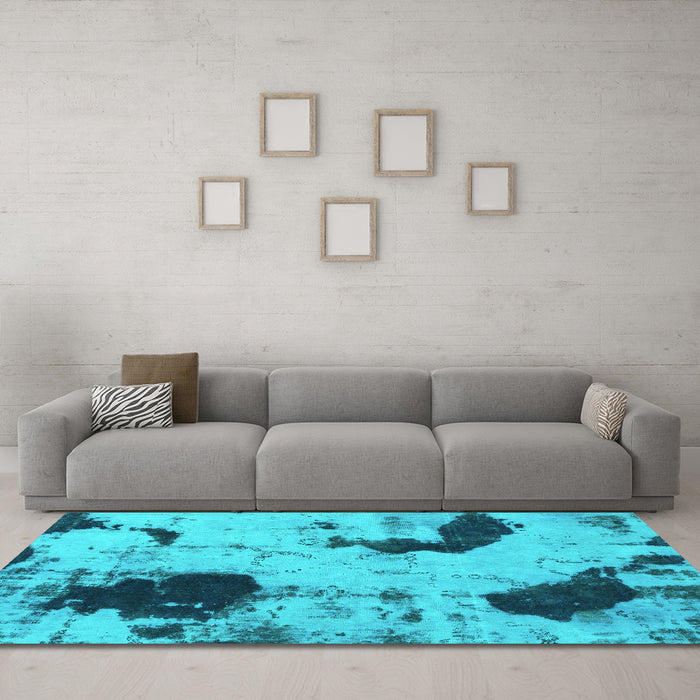 Machine Washable Abstract Turquoise Modern Area Rugs in a Living Room,, wshabs1044turq