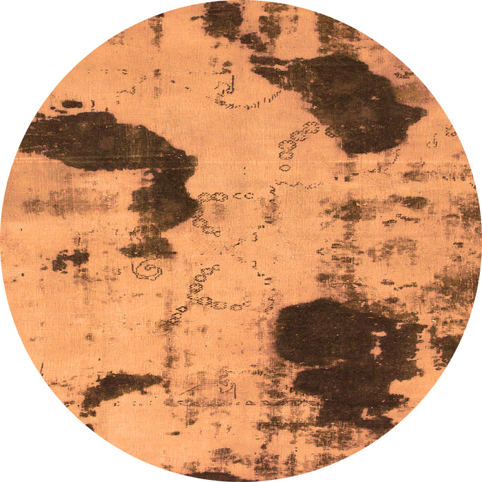 Round Machine Washable Abstract Orange Modern Area Rugs, wshabs1044org