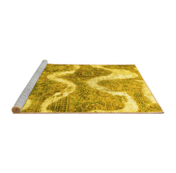 Sideview of Machine Washable Abstract Yellow Modern Rug, wshabs1045yw