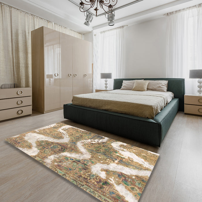 Round Abstract Brown Modern Rug in a Office, abs1045