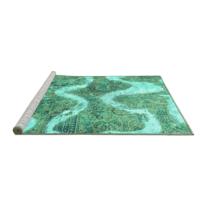 Sideview of Machine Washable Abstract Turquoise Modern Area Rugs, wshabs1045turq