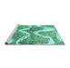 Sideview of Machine Washable Abstract Turquoise Modern Area Rugs, wshabs1045turq