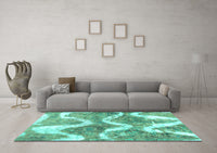 Machine Washable Abstract Turquoise Modern Rug, wshabs1045turq