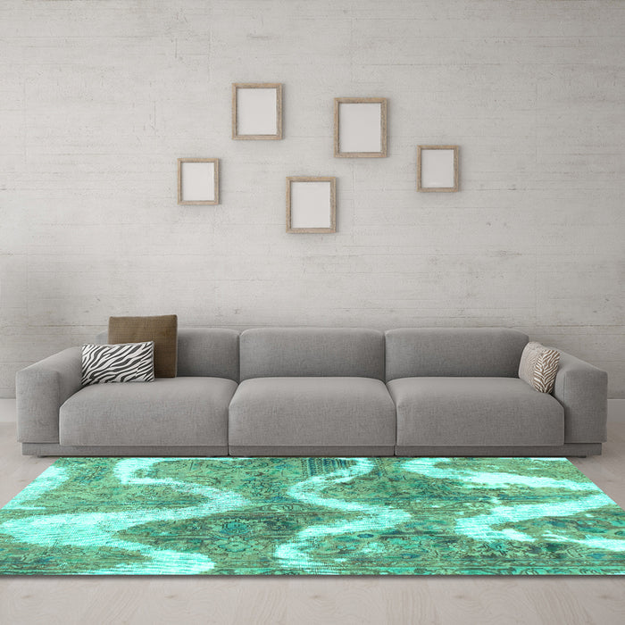 Machine Washable Abstract Turquoise Modern Area Rugs in a Living Room,, wshabs1045turq