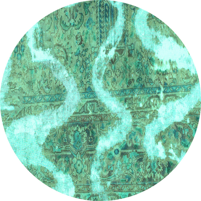 Round Machine Washable Abstract Turquoise Modern Area Rugs, wshabs1045turq