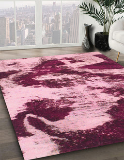 Abstract Bright Maroon Red Modern Rug in Family Room, abs1046