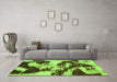 Machine Washable Abstract Green Modern Area Rugs in a Living Room,, wshabs1046grn